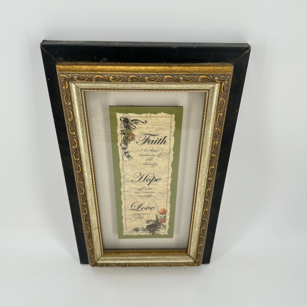 Faith Hope Love Framed Wall Art Gold and Black Ornate Tiered Frame Made in USA